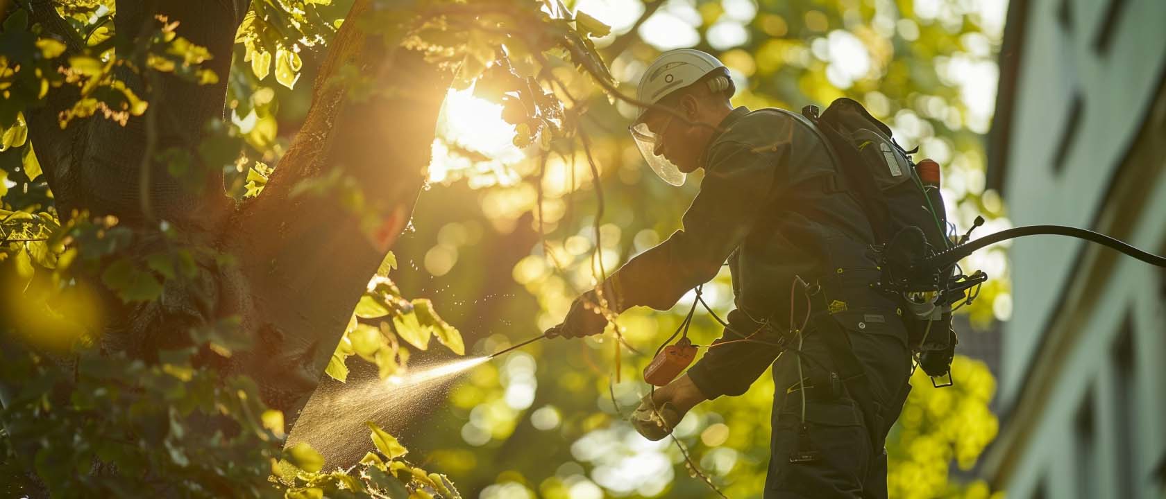 Kammer Jäger beseitigt Schädlinge in einem Baum in Würselen.